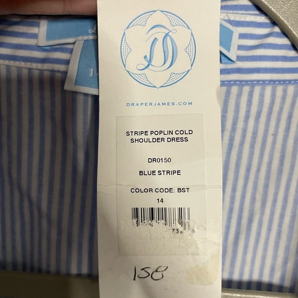 Draper James Dress Stripe Poplin Cold Shoulder Dress Blue White Size 14 NWT - Picture 7 of 7